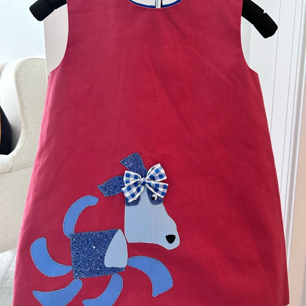 Red Dress with Blue Horse Applique